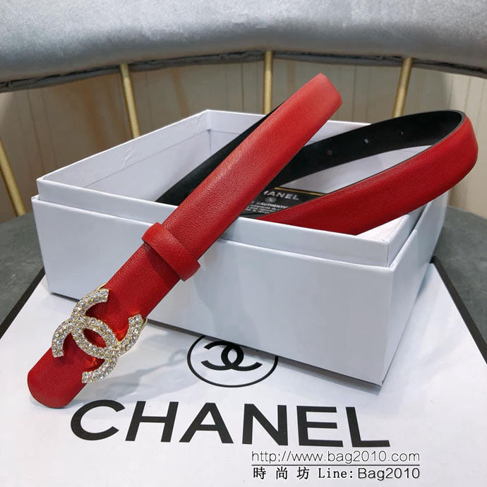 CHANEL香奈兒 18新款 20MM精品 進口光滑優雅小腰帶 CC水鑽扣  xfp1011